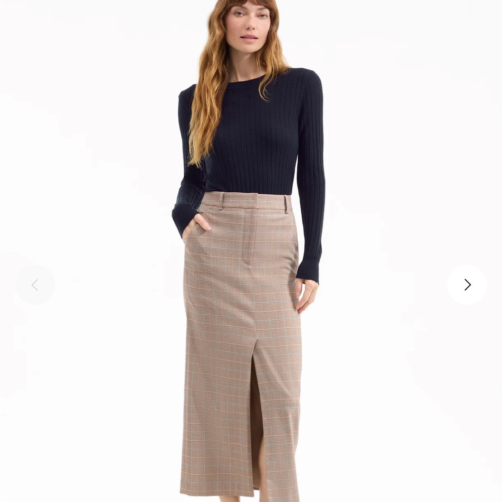Veronica Beard Beige Plaid Midi Skirt